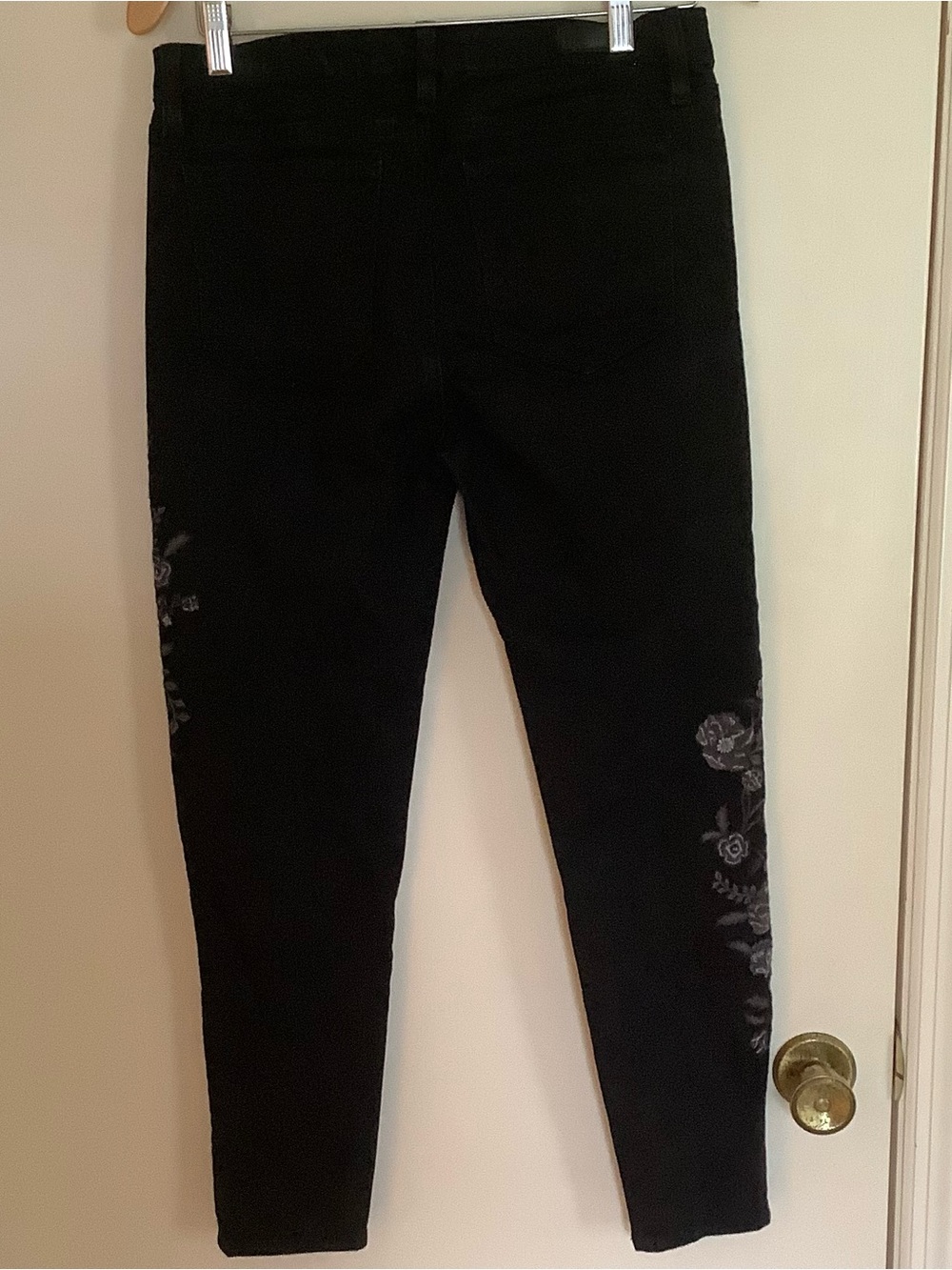 Miss Me Black Skinny Jeans with Gray Floral Accents - Picture 2 of 9